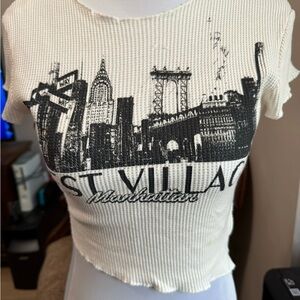 Bershka Waffle Cropped Asymmetrical T Shirt Sz S in Ivory Color